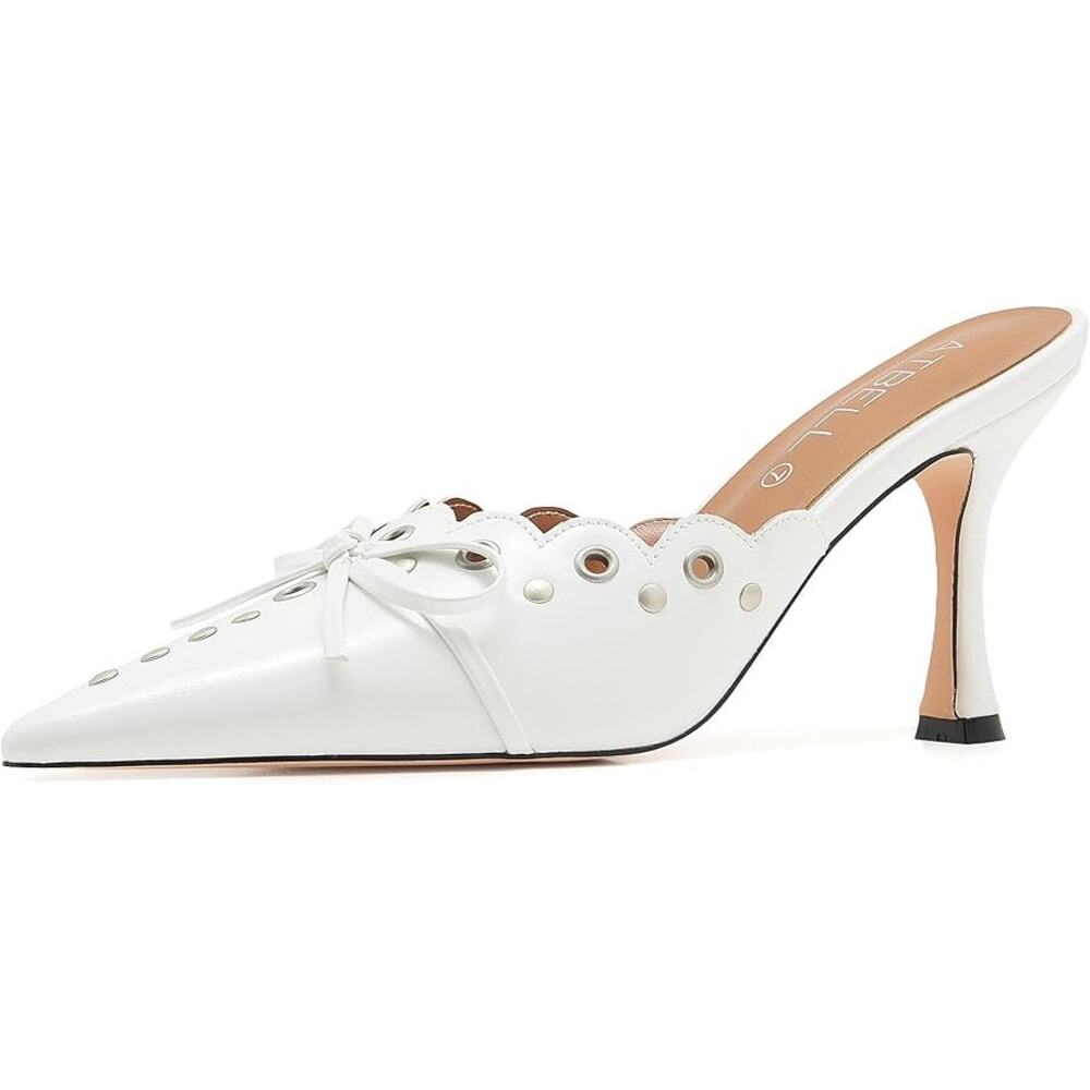 New Atbell Womens Size 10.5 White 3.5" Stiletto Heel Mule Pointed Toe Shoes